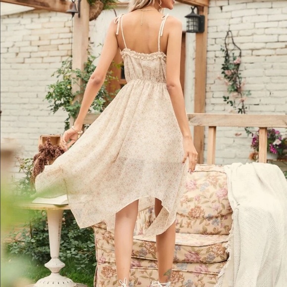 Floral dress ruffle chiffon flower womens summer floral garden dress cream - Picture 5 of 6